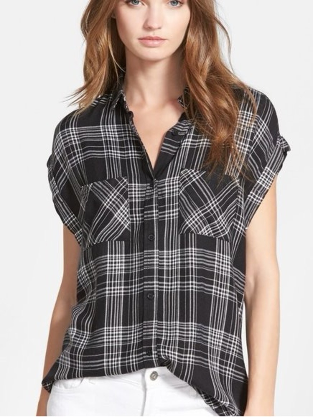 Rails Black and White Britt Plaid Button-Front Top (XL)
